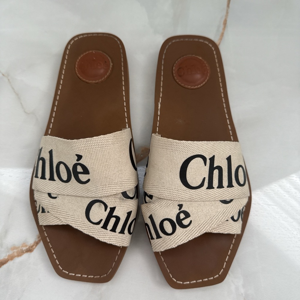 Chloe Tan and Cream Sandals with Minimalist Design